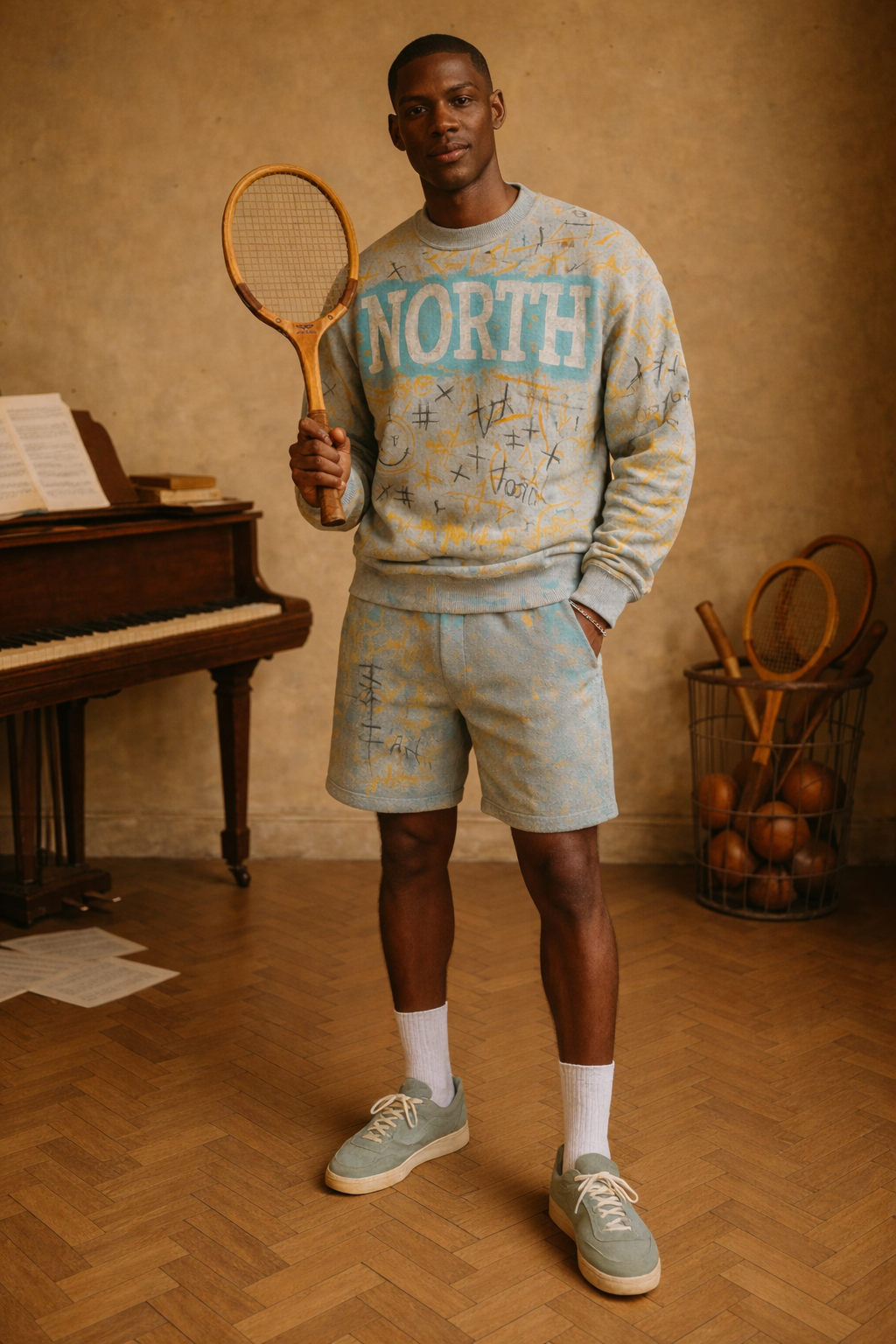 Abstract Wash Sweatshirt & Shorts Set