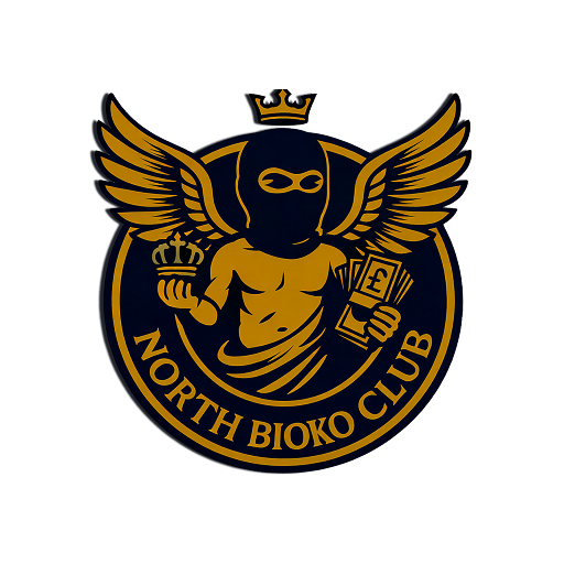 North Bioko Club logo – premium streetwear brand with gold masked figure, wings and crown.