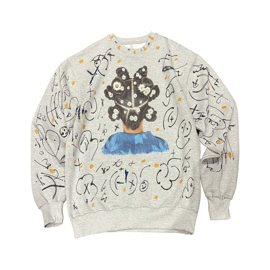 NBK Quiet Growth grey heavyweight sweatshirt with illustrated artwork.