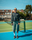 Model wearing the North Bioko Club 5X Graffiti Sweatshirt in Navy, full-length front view