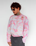 Three-quarter view of men's 5X Graffiti Sweatshirt with Pink Acid wash and orange graffiti detailing