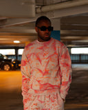 North Bioko Club 5X Graffiti sweatshirt in Pink Acid and Heather Grey with orange red hand-finished artwork