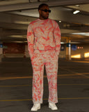 North Bioko Club Graffiti Full Set in Pink Acid and Heather Grey worn by model, front full-body view