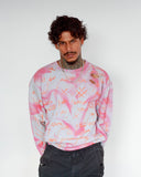 Men's North Bioko Club 5X Graffiti Sweatshirt in Heather Grey and Pink Acid with orange hand-finished artwork, front view