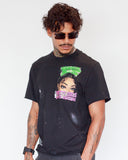 Full upper-body view of black Pretty Girls Love Motion T-Shirt with heavyweight boxy silhouette
