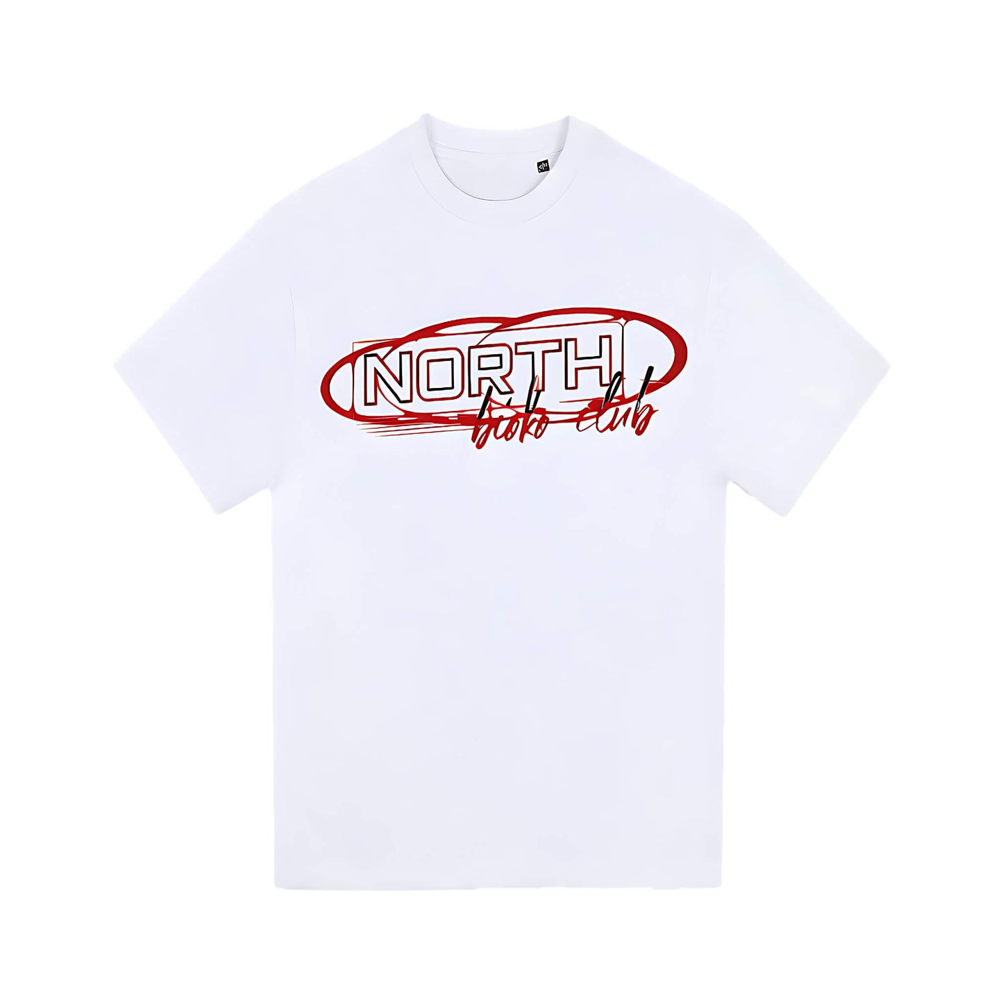White North Bioko Club oversized t-shirt laid flat showing front logo and clean finish