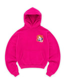North Bioko Club Peach Hoodie in Hibiskus Pink, front view with small baseball chest graphic